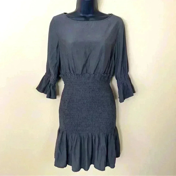 Grade & Gather Gray Rayon Boat Neck Smock Waist Fit And Flare Mini Dress Size S - Picture 2 of 10
